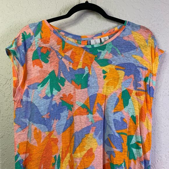 JOIE‎ Multi-Color Tropical Print Linen Cap Sleeve Back Button Down Top Size Med - Picture 4 of 11